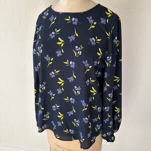 LOFT | Women’s Navy Blue Purple Floral Long Sleeve Blouse Top NEW Size XS Fairy